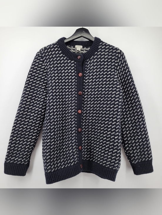 L.L. Bean Sweaters - L.L. Bean Knit Cardigan Wool Sweater Size Medium Navy and White